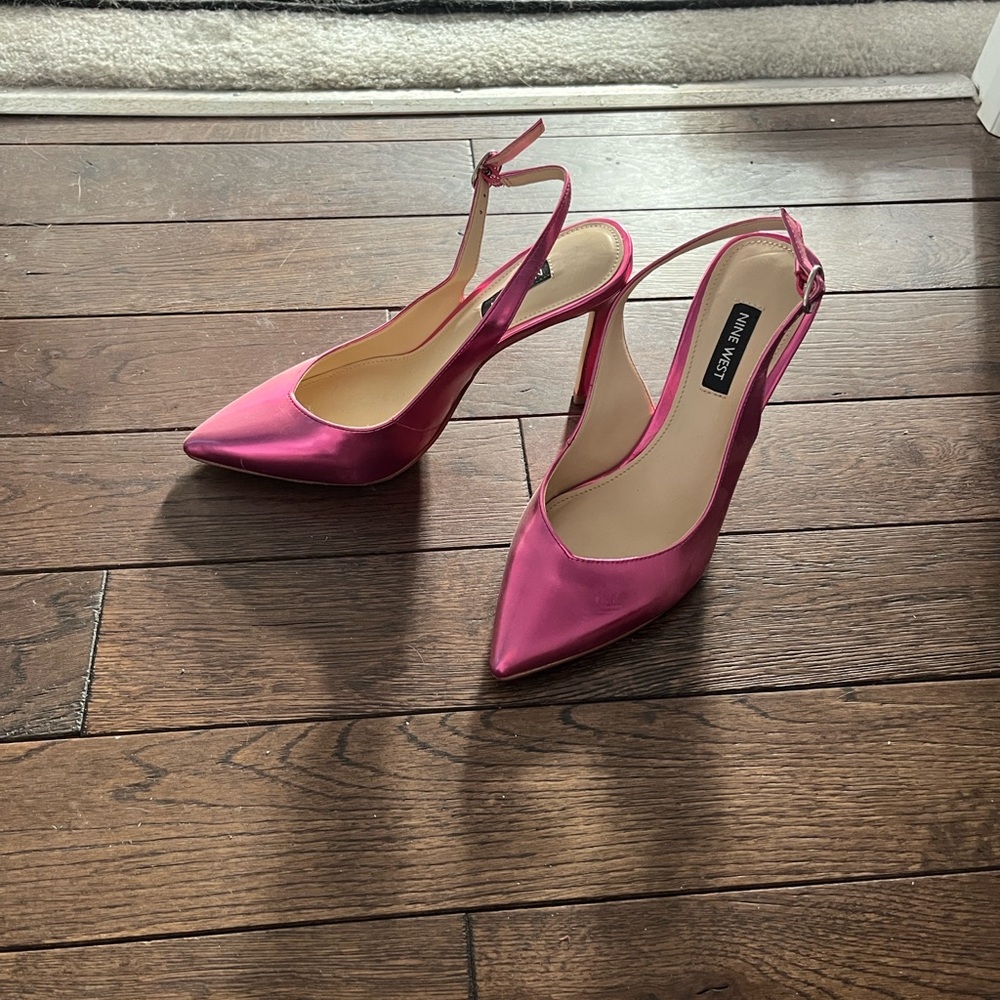 Nine West Pink Satin Slingback Heels